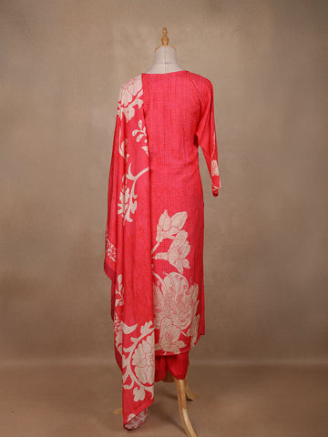 Queen Pink Floral Designed Semi Silk Salwar Suit - Diadem
