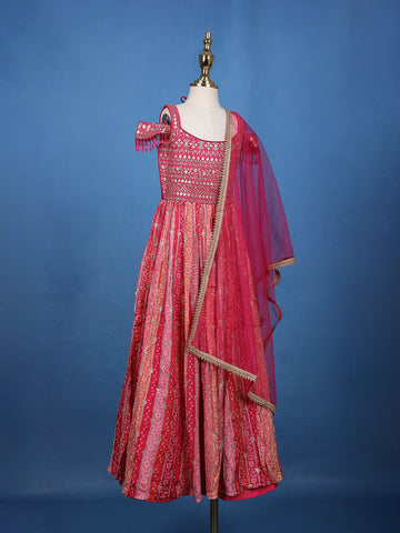 Queen Pink Floral Designed Sequins Banarasi Gown Paired with Dupatta and Pant - Diadem