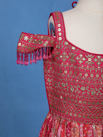 Queen Pink Floral Designed Sequins Banarasi Gown Paired with Dupatta and Pant - Diadem