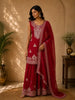 Queen Pink Floral Embroidered Design Organza Palazzo Suit with Dupatta