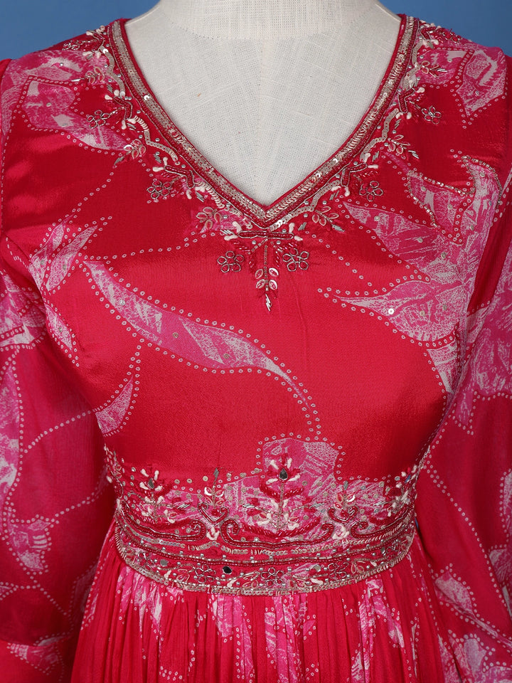 Queen Pink Floral Embroidery Crepe Gown - Diadem