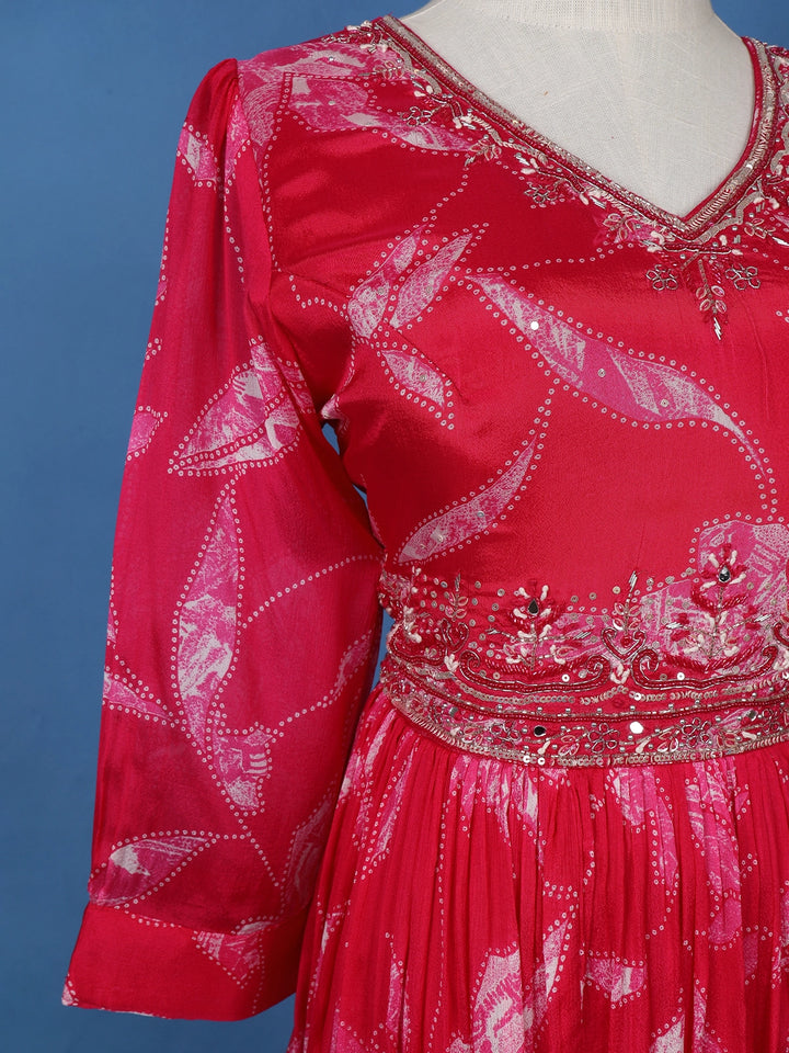 Queen Pink Floral Embroidery Crepe Gown - Diadem