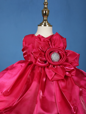 Queen Pink Floral One-Shoulder Net Party Frock - Diadem