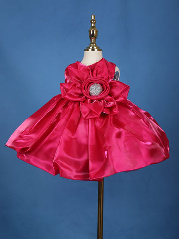Queen Pink Floral One-Shoulder Net Party Frock - Diadem