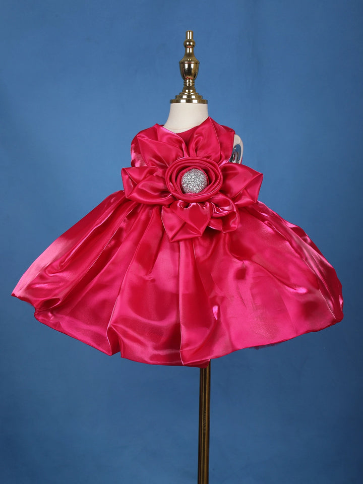 Queen Pink Floral One-Shoulder Net Party Frock - Diadem