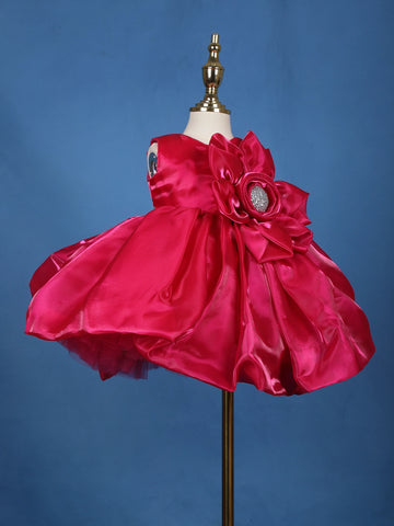 Queen Pink Floral One-Shoulder Net Party Frock - Diadem