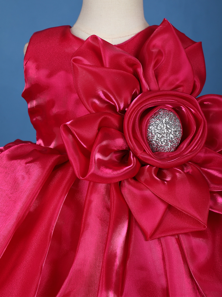 Queen Pink Floral One-Shoulder Net Party Frock - Diadem