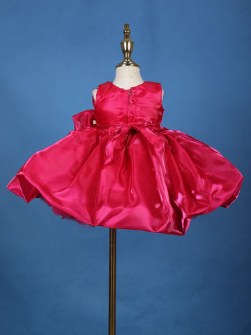 Queen Pink Floral One-Shoulder Net Party Frock - Diadem