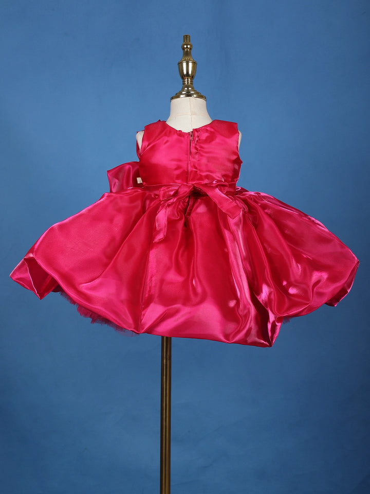 Queen Pink Floral One-Shoulder Net Party Frock - Diadem
