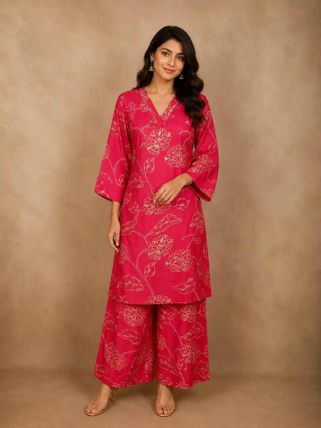 Queen Pink Floral Printed Design Cotton Co-ord Set