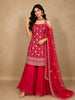 Queen Pink Floral Zari Woven Design Banarasi Silk Palazzo Suit with Choker Dupatta