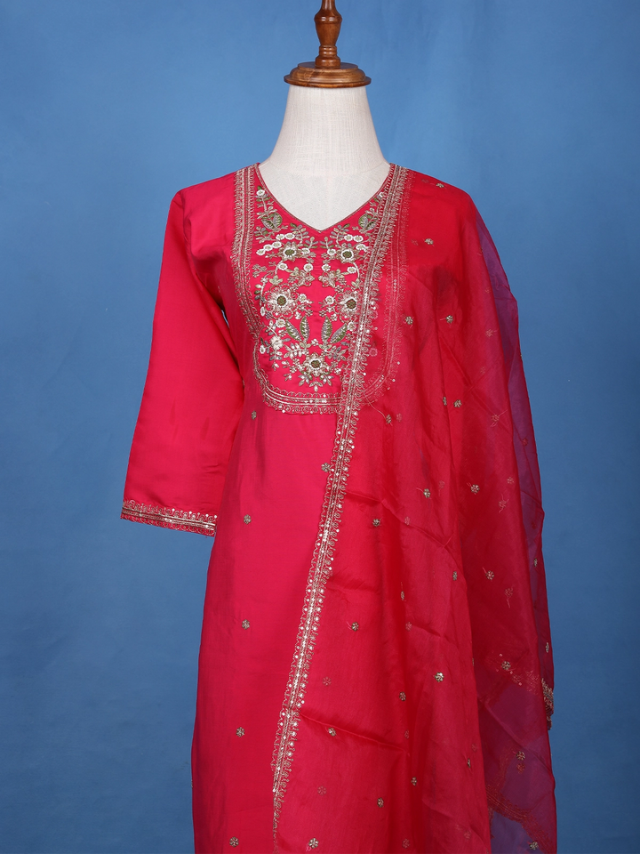 Queen Pink Semi Silk Embroidery Salwar Suit - Diadem
