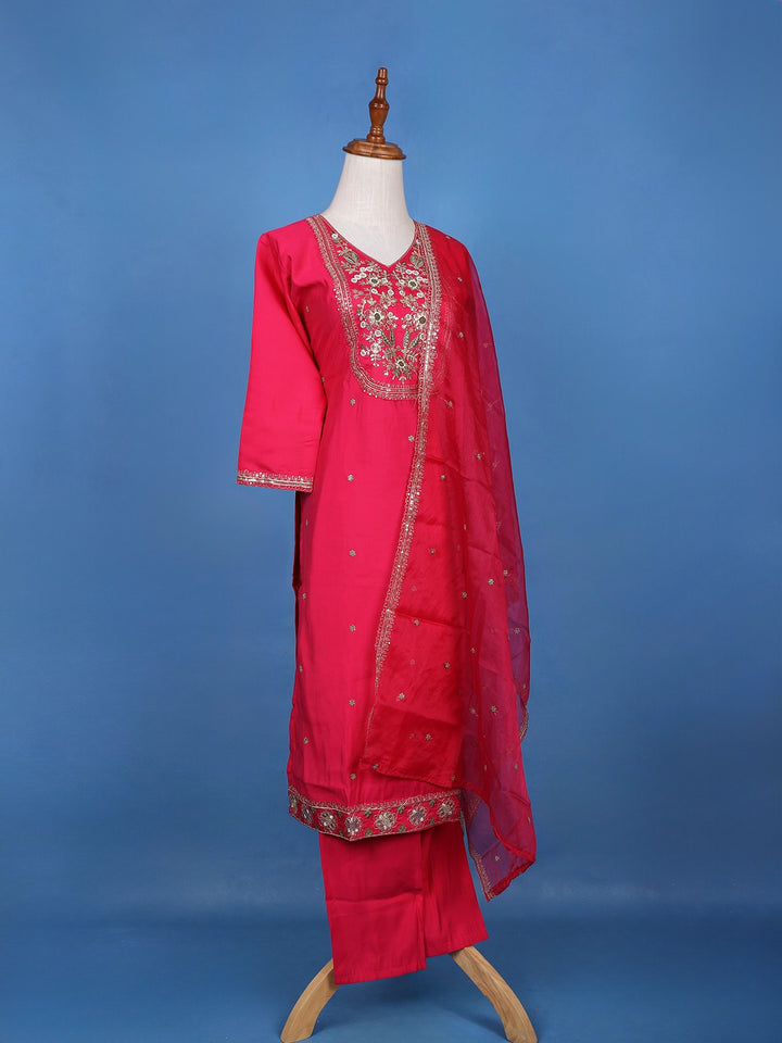 Queen Pink Semi Silk Embroidery Salwar Suit - Diadem