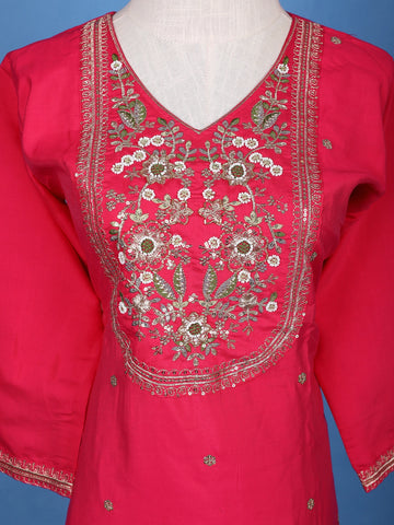 Queen Pink Semi Silk Embroidery Salwar Suit - Diadem