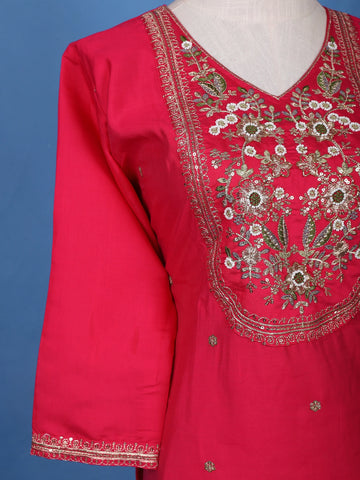 Queen Pink Semi Silk Embroidery Salwar Suit - Diadem