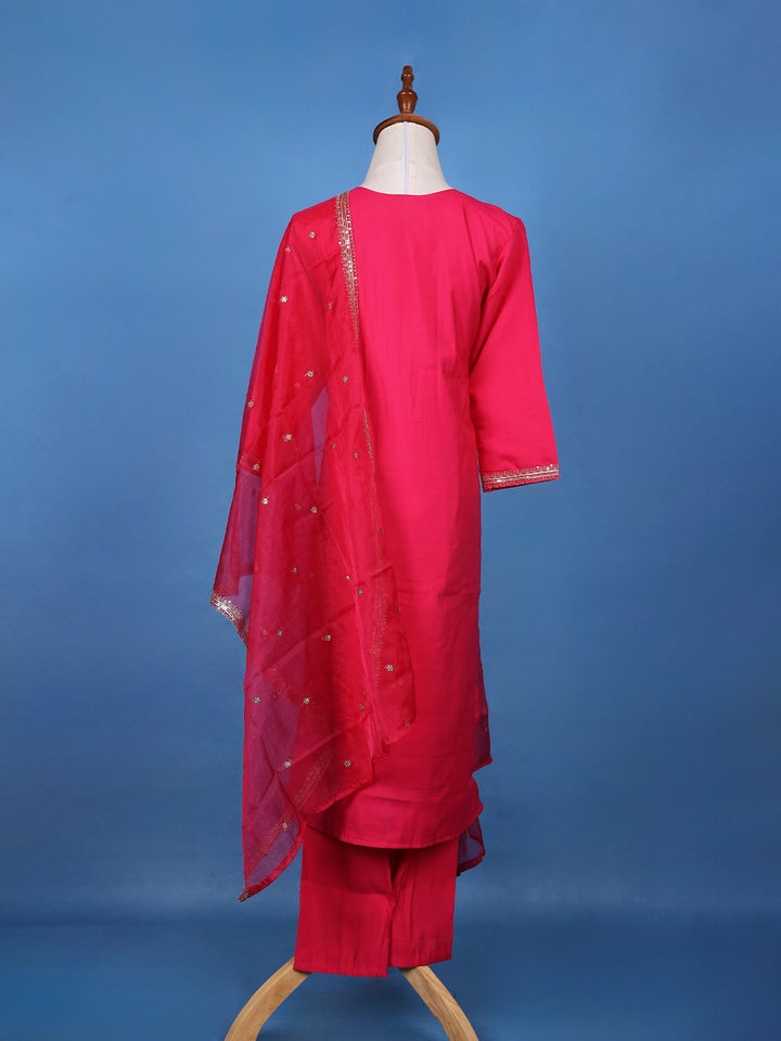 Queen Pink Semi Silk Embroidery Salwar Suit - Diadem