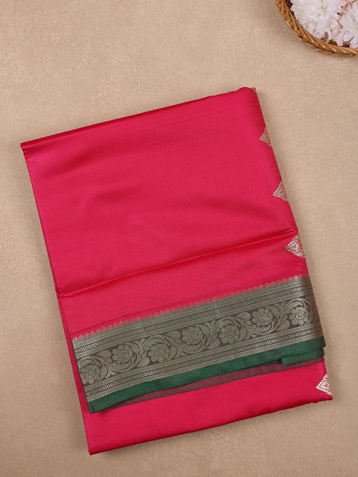 Queen Pink Solid Designed Woven Banarasi Silk Saree - Diadem