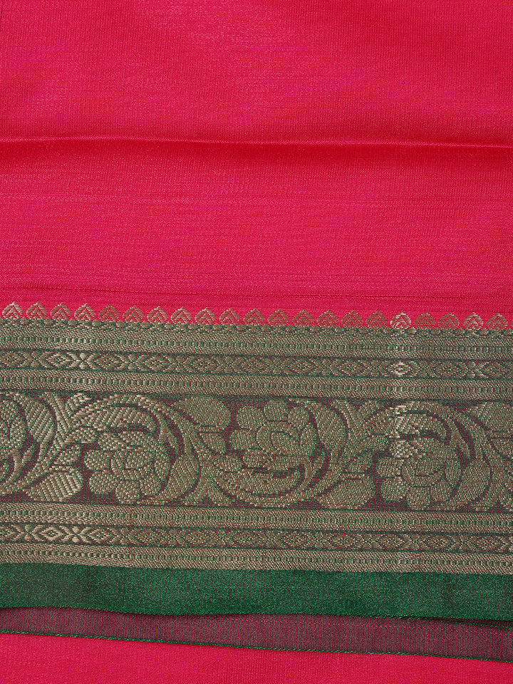 Queen Pink Solid Designed Woven Banarasi Silk Saree - Diadem