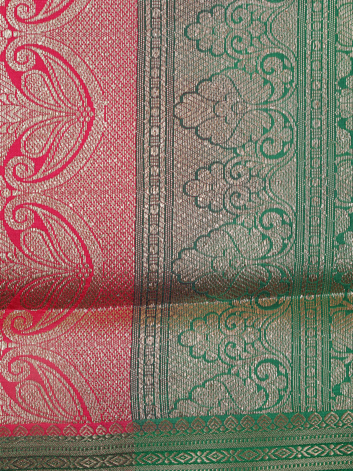 Queen Pink Solid Designed Woven Banarasi Silk Saree - Diadem