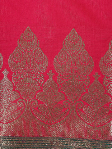 Queen Pink Solid Designed Woven Banarasi Silk Saree - Diadem