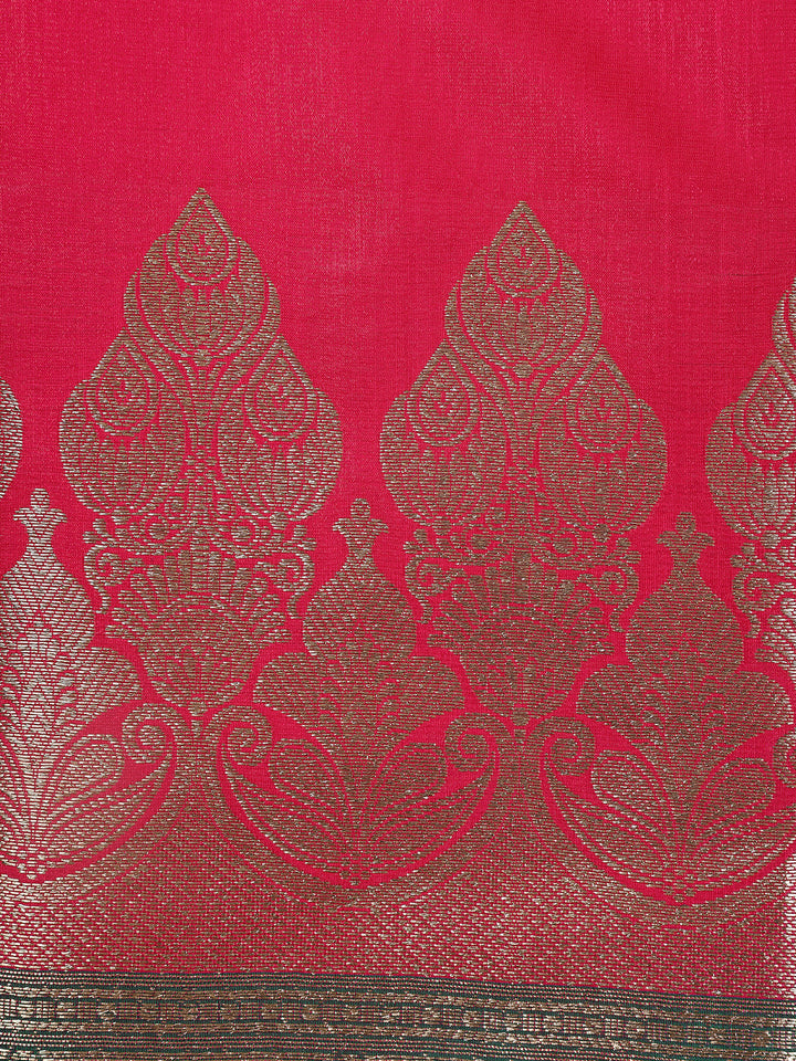 Queen Pink Solid Designed Woven Banarasi Silk Saree - Diadem
