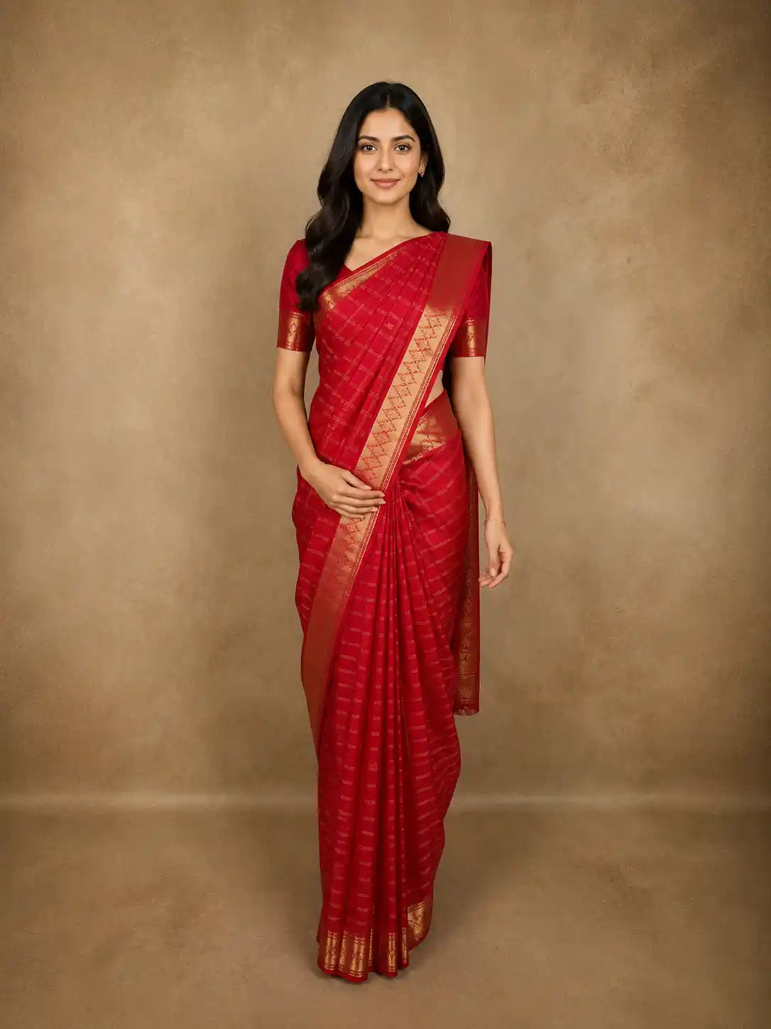 Queen Pink Striped Zari Woven Design Pure Kanchipuram Silk Saree with Zari Border