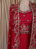 Queen pink Floral Sequins and Zari Embroidered Design Satin Skirt Top With Over Coat