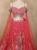 Radiant Coral Rose Pink Floral Sequins and Beads Embroidered Design Net Designer Lehenga