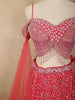 Radiant Coral Rose Pink Floral Sequins and Beads Embroidered Design Net Designer Lehenga