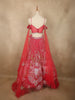 Radiant Coral Rose Pink Floral Sequins and Beads Embroidered Design Net Designer Lehenga