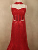 Radiant Crimson Red Heavy Sequins and Beads Embroidered Design Net Mermaid Lehenga with Choker Dupatta