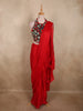 Radiant Crimson Red Solid Design Satin Ready To Wear Saree With Multicolor Beads Embellished Blouse