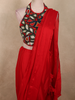 Radiant Crimson Red Solid Design Satin Ready To Wear Saree With Multicolor Beads Embellished Blouse