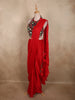 Radiant Crimson Red Solid Design Satin Ready To Wear Saree With Multicolor Beads Embellished Blouse