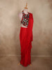 Radiant Crimson Red Solid Design Satin Ready To Wear Saree With Multicolor Beads Embellished Blouse
