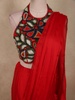 Radiant Crimson Red Solid Design Satin Ready To Wear Saree With Multicolor Beads Embellished Blouse