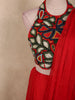 Radiant Crimson Red Solid Design Satin Ready To Wear Saree With Multicolor Beads Embellished Blouse