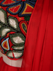 Radiant Crimson Red Solid Design Satin Ready To Wear Saree With Multicolor Beads Embellished Blouse