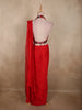 Radiant Crimson Red Solid Design Satin Ready To Wear Saree With Multicolor Beads Embellished Blouse
