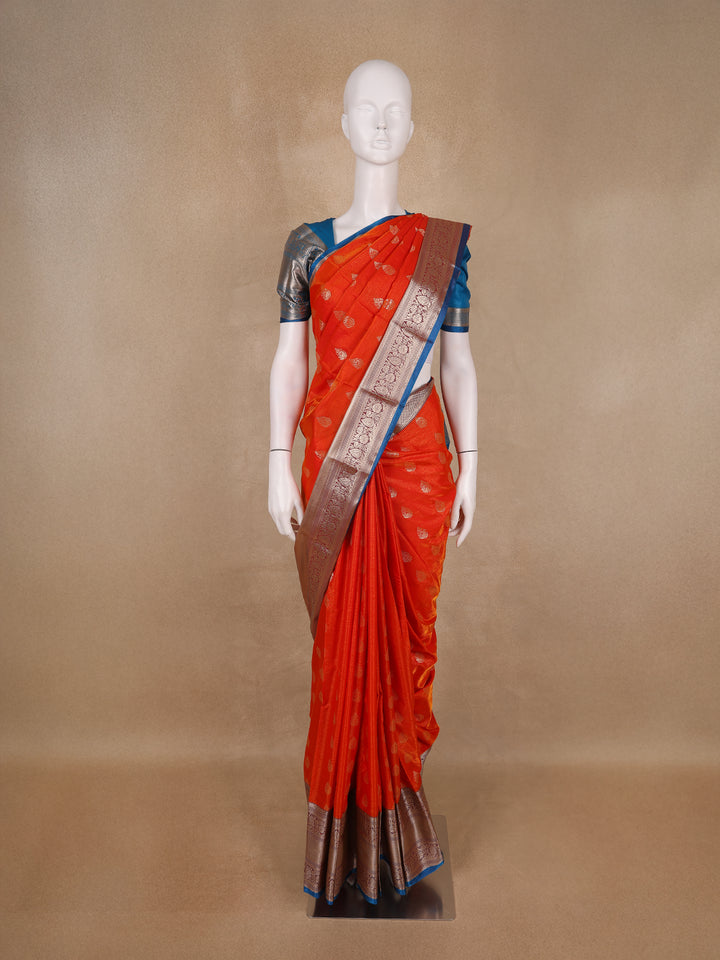Radiant Orange Floral Motif Banarasi Silk Saree - Diadem