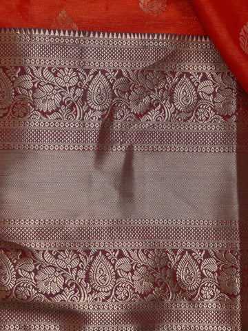 Radiant Orange Floral Motif Banarasi Silk Saree - Diadem