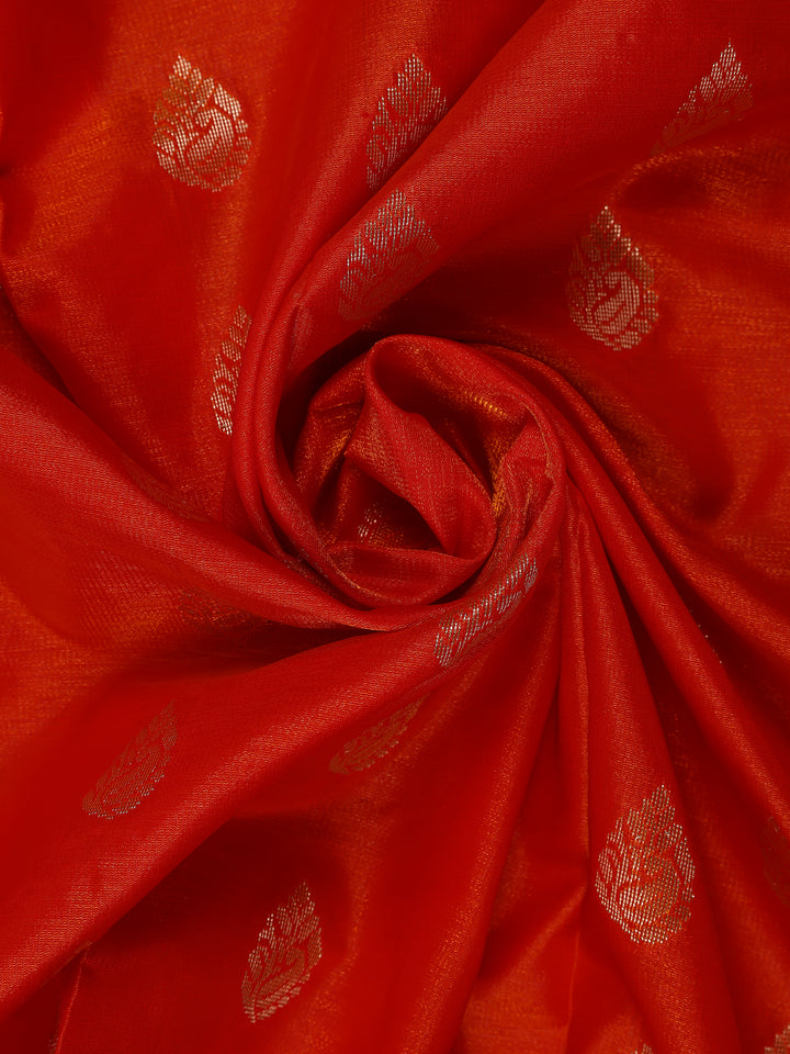 Radiant Orange Floral Motif Banarasi Silk Saree - Diadem