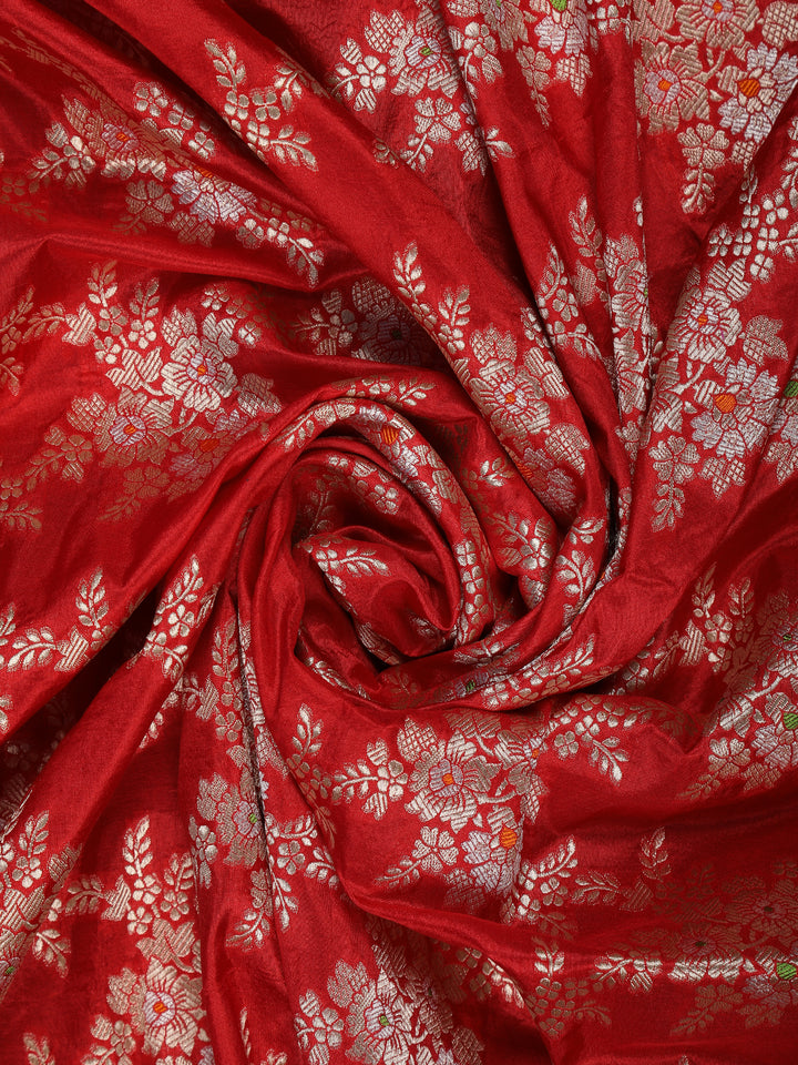 Radiant Red Floral Design Banarasi Silk Saree - Diadem