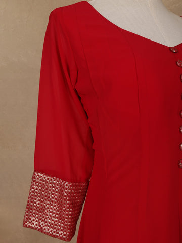 Radiant Red Panel Designed Anarkali Georgette Gown - Diadem