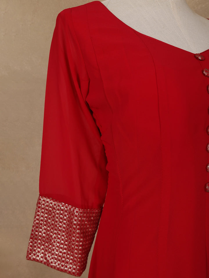 Radiant Red Panel Designed Anarkali Georgette Gown - Diadem