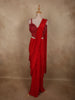 Radiant Scarlet Red Solid Design Satin Ready to Wear Draped Saree with Designer Blouse