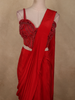 Radiant Scarlet Red Solid Design Satin Ready to Wear Draped Saree with Designer Blouse