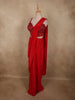 Radiant Scarlet Red Solid Design Satin Ready to Wear Draped Saree with Designer Blouse
