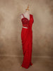 Radiant Scarlet Red Solid Design Satin Ready to Wear Draped Saree with Designer Blouse