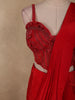 Radiant Scarlet Red Solid Design Satin Ready to Wear Draped Saree with Designer Blouse